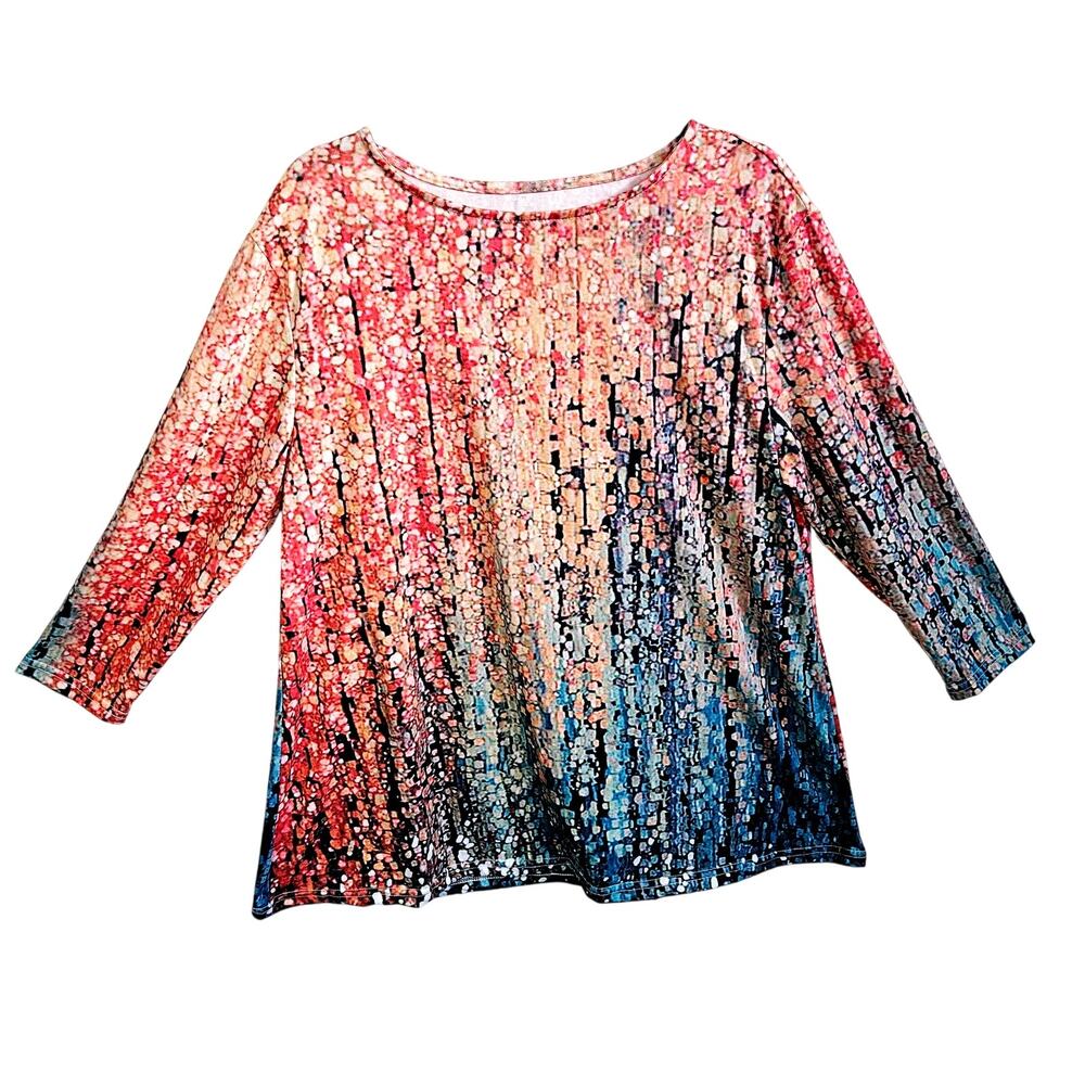 Women's Ombre Sequin-Effect Scoop Neck Blouse - Pink to Blue